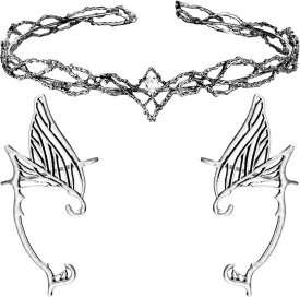 Kacctyen Fairy Leaf Headband Elf Ear Cuffs Elf Crown Cosplay Accessories for Women Halloween Pageant Wedding Prom