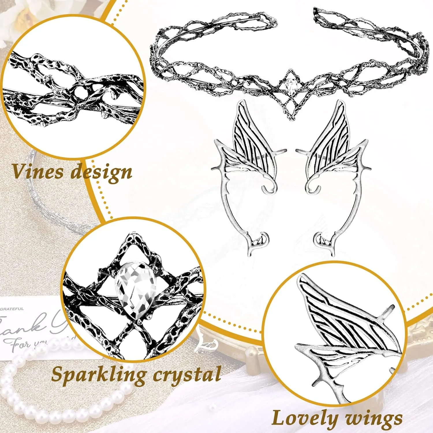 Kacctyen Fairy Leaf Headband Elf Ear Cuffs Elf Crown Cosplay Accessories for Women Halloween Pageant Wedding Prom