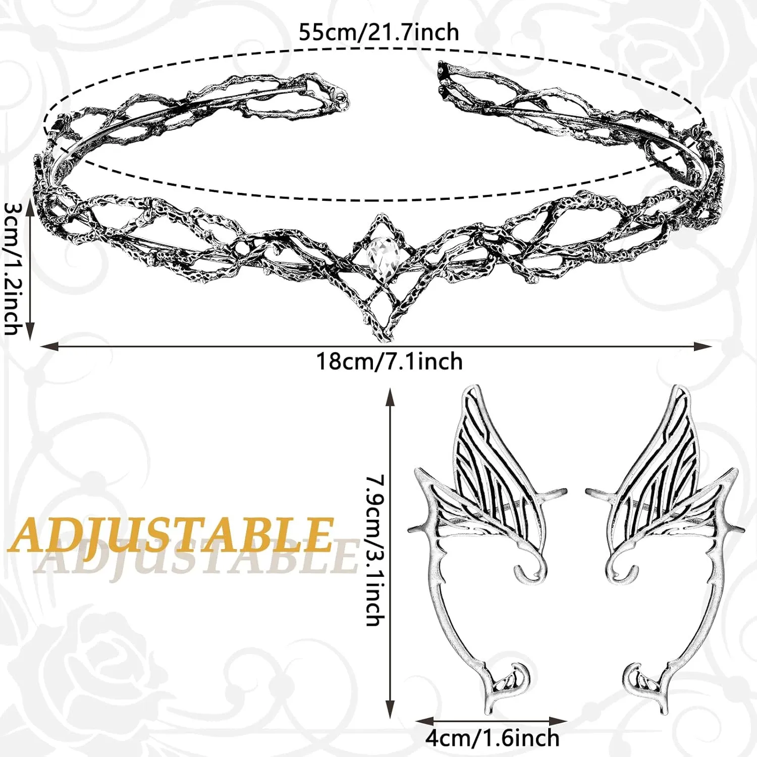 Kacctyen Fairy Leaf Headband Elf Ear Cuffs Elf Crown Cosplay Accessories for Women Halloween Pageant Wedding Prom