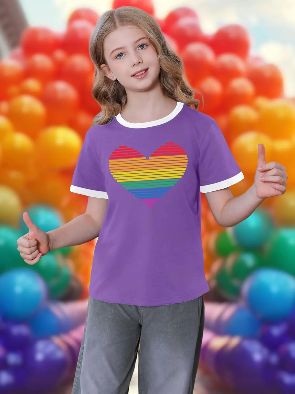 LAZYCHILD Girls Pride Shirts for Kids Rainbow Heart Graphic Tees LGBT Equality Tshirt Love Outfits 5-14y Tops
