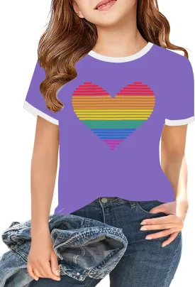 LAZYCHILD Girls Pride Shirts for Kids Rainbow Heart Graphic Tees LGBT Equality Tshirt Love Outfits 5-14y Tops