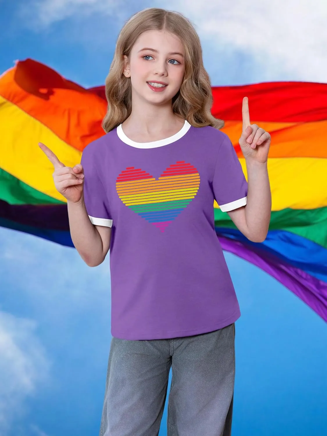 LAZYCHILD Girls Pride Shirts for Kids Rainbow Heart Graphic Tees LGBT Equality Tshirt Love Outfits 5-14y Tops