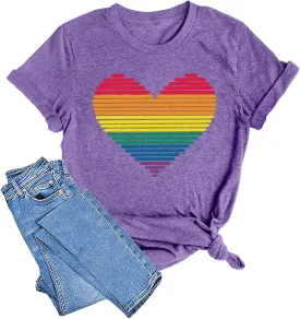 LAZYCHILD Pride Shirts for Women: Rainbow Heart Graphic Shirt Gay Pride T-Shirt LGBT Equality Short Sleeve Tops