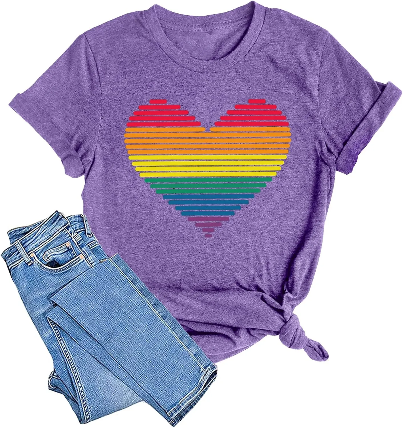 LAZYCHILD Pride Shirts for Women: Rainbow Heart Graphic Shirt Gay Pride T-Shirt LGBT Equality Short Sleeve Tops