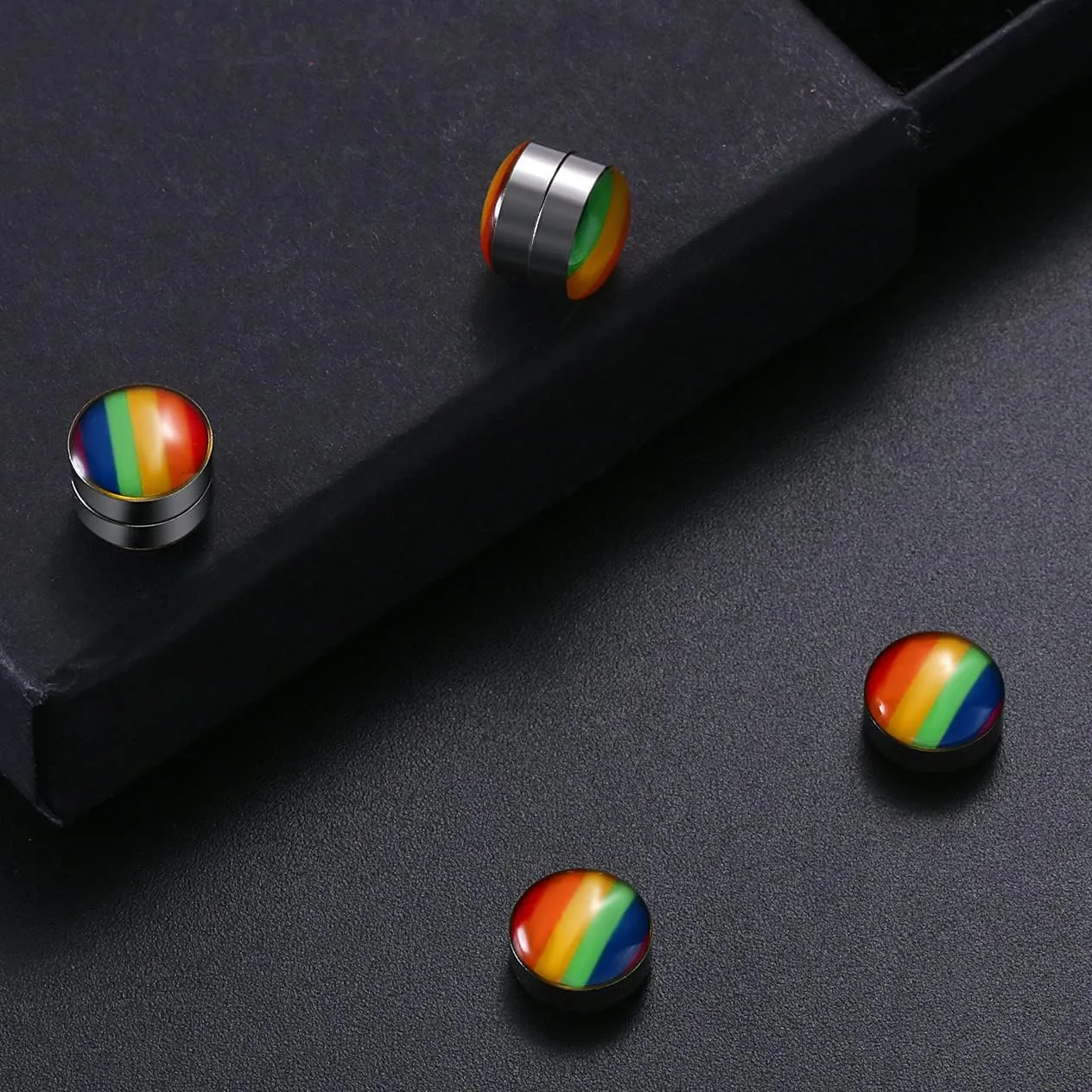 LGBT Rainbow Non-Pierced Magnetic Clip On Earrings 10mm Fake Gauges Ear Studs Earrings, Gay Lesbian Pride Earrings Jewelry