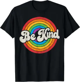 LGBTQ Be Kind Gay Pride LGBT Ally Rainbow Flag Retro Vintage T-Shirt