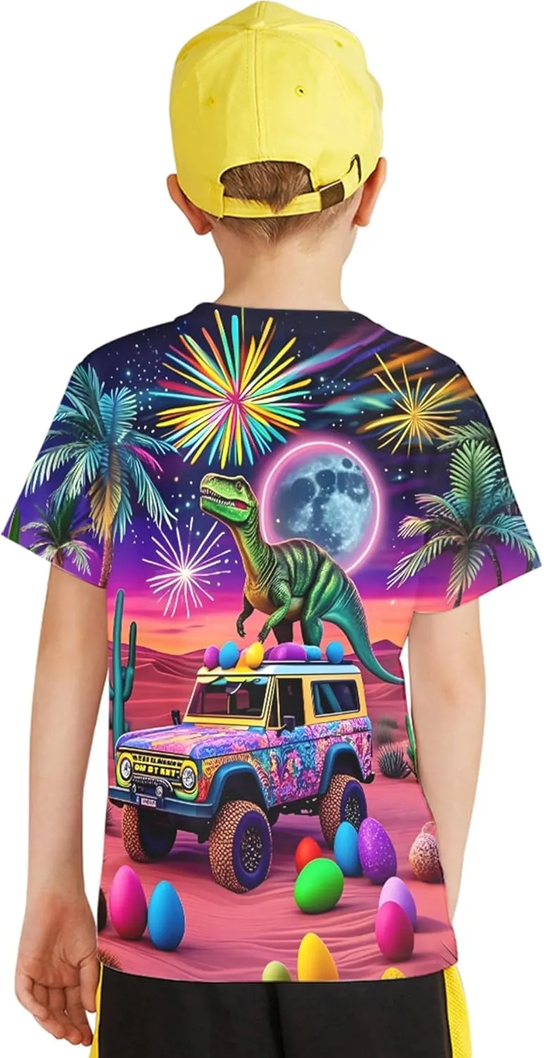 Linnhoy Kid Shirts 3D Graphic Printed Tees for Boys and Girls Novelty Fashion T-Shirts Unisex Casual Tops Size 6-16 Years