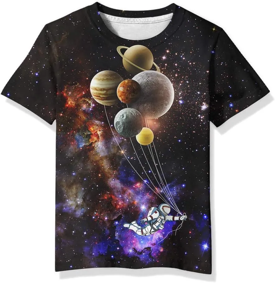Linnhoy Kid Shirts 3D Graphic Printed Tees for Boys and Girls Novelty Fashion T-Shirts Unisex Casual Tops Size 6-16 Years