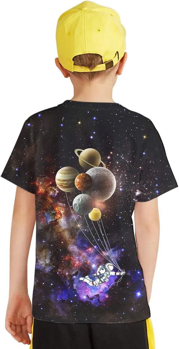 Linnhoy Kid Shirts 3D Graphic Printed Tees for Boys and Girls Novelty Fashion T-Shirts Unisex Casual Tops Size 6-16 Years