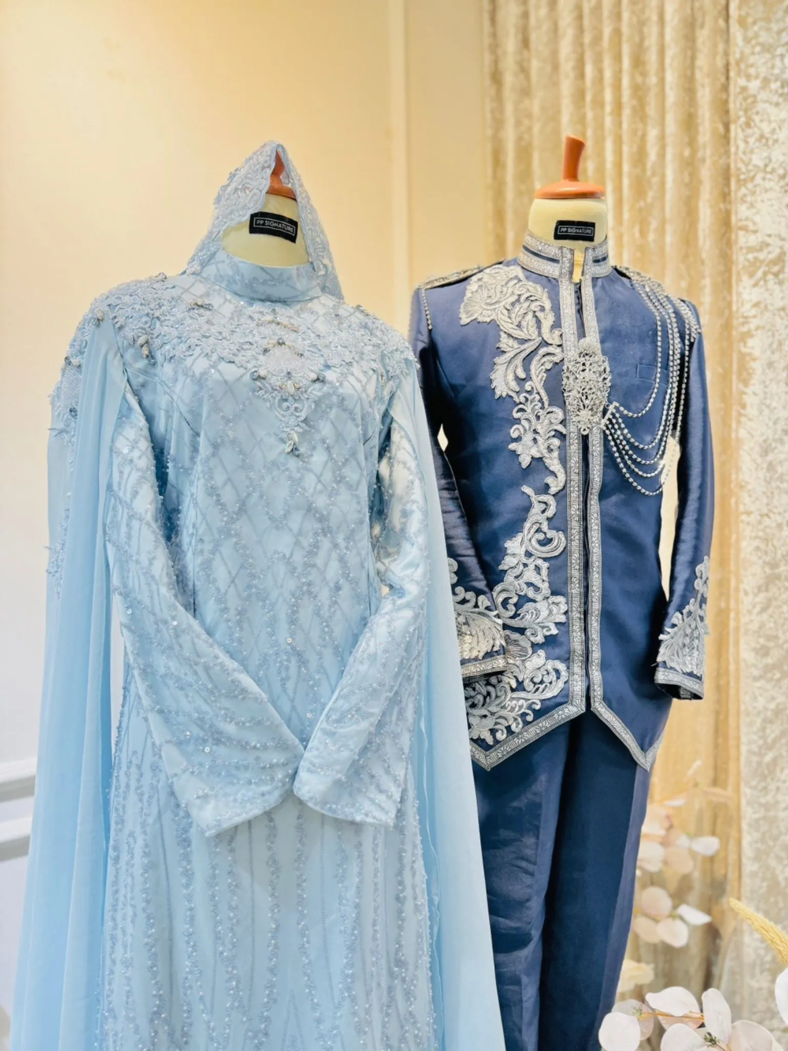 MECCA - Baju Pengantin Baby Blue with Icy Blue Sequin Laces Loose A-cut Dress
