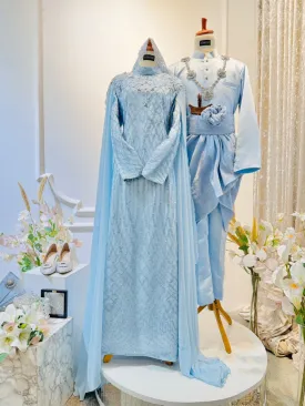 MECCA - Baju Pengantin Baby Blue with Icy Blue Sequin Laces Loose A-cut Dress