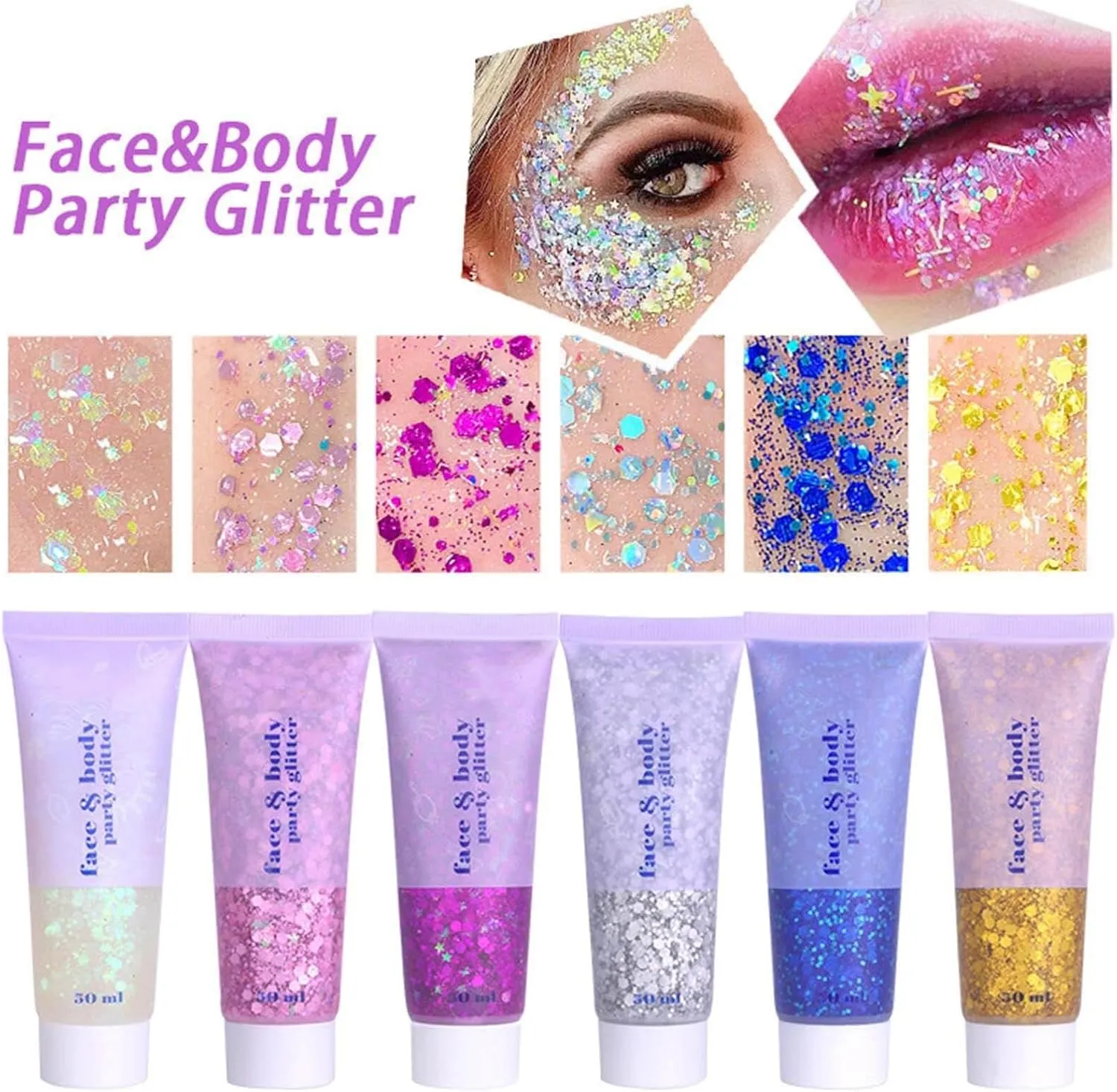 MEICOLY Clear White Body Glitter Gel,Mardi Gras Face Glitter Makeup for Kids Women Girls,Sparkly Chunky Hair Glitter,Singer Concerts Festival Rave Accessories,Mermaid Glitter Face Paint