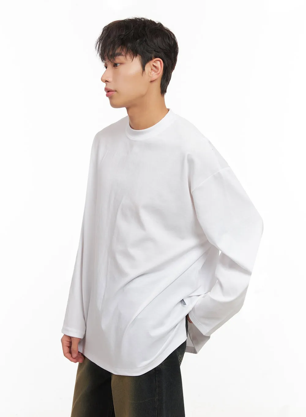 Men's Long-Sleeve Oversized Tee (White) ID427