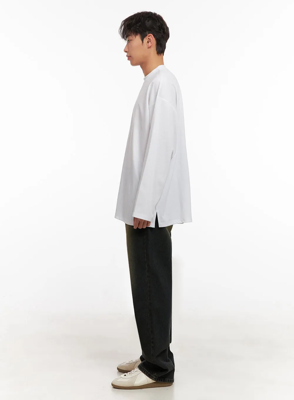 Men's Long-Sleeve Oversized Tee (White) ID427