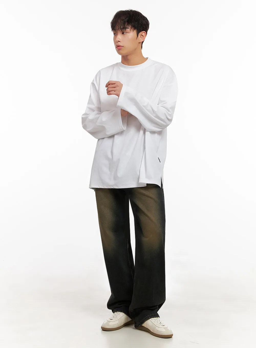 Men's Long-Sleeve Oversized Tee (White) ID427