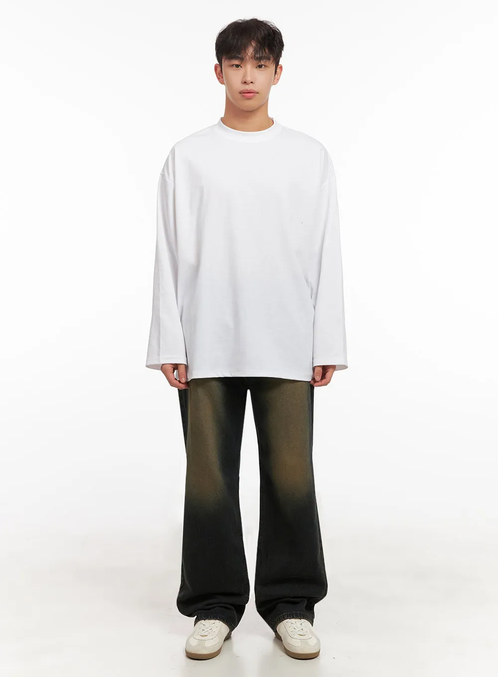 Men's Long-Sleeve Oversized Tee (White) ID427