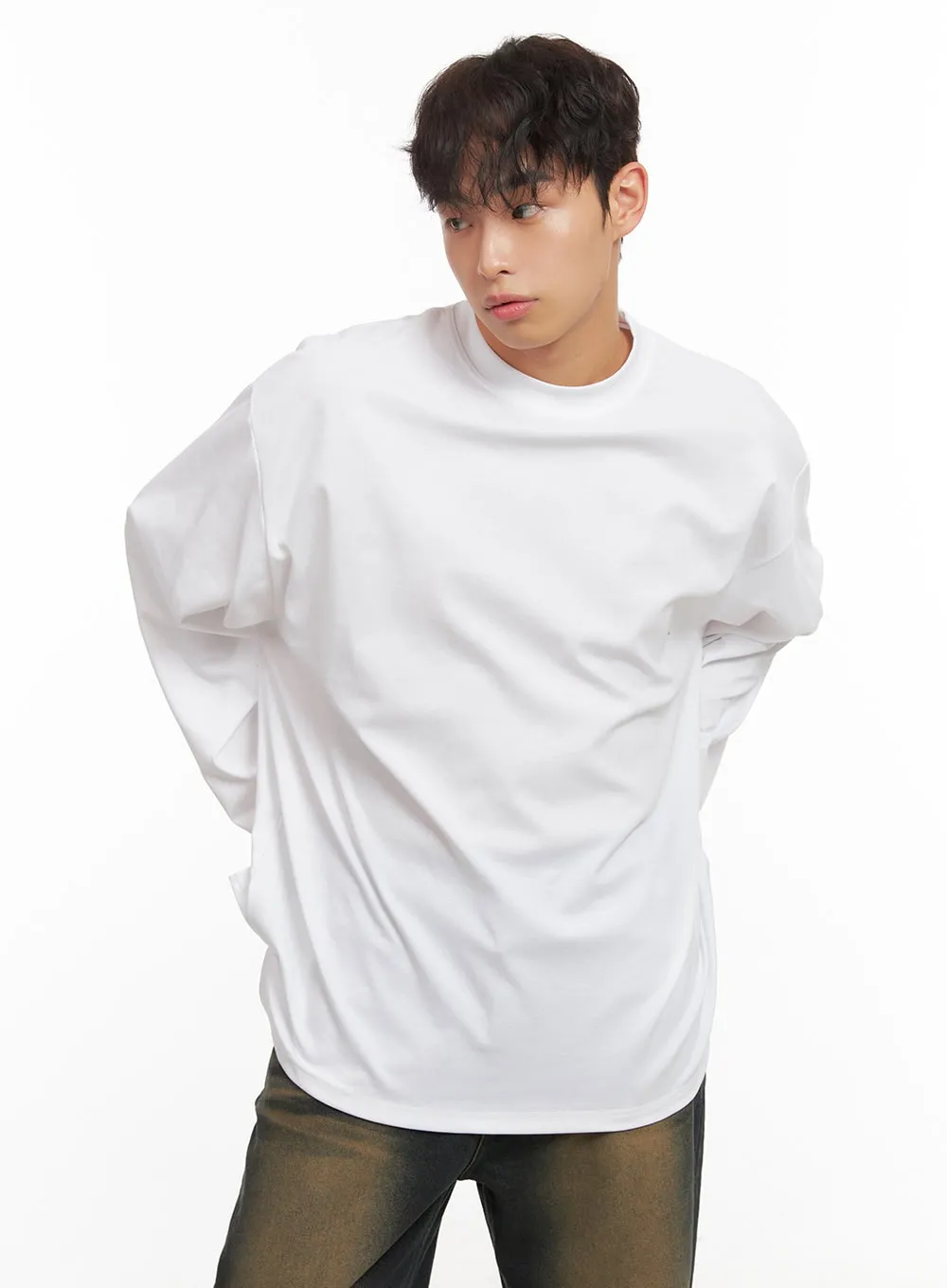 Men's Long-Sleeve Oversized Tee (White) ID427
