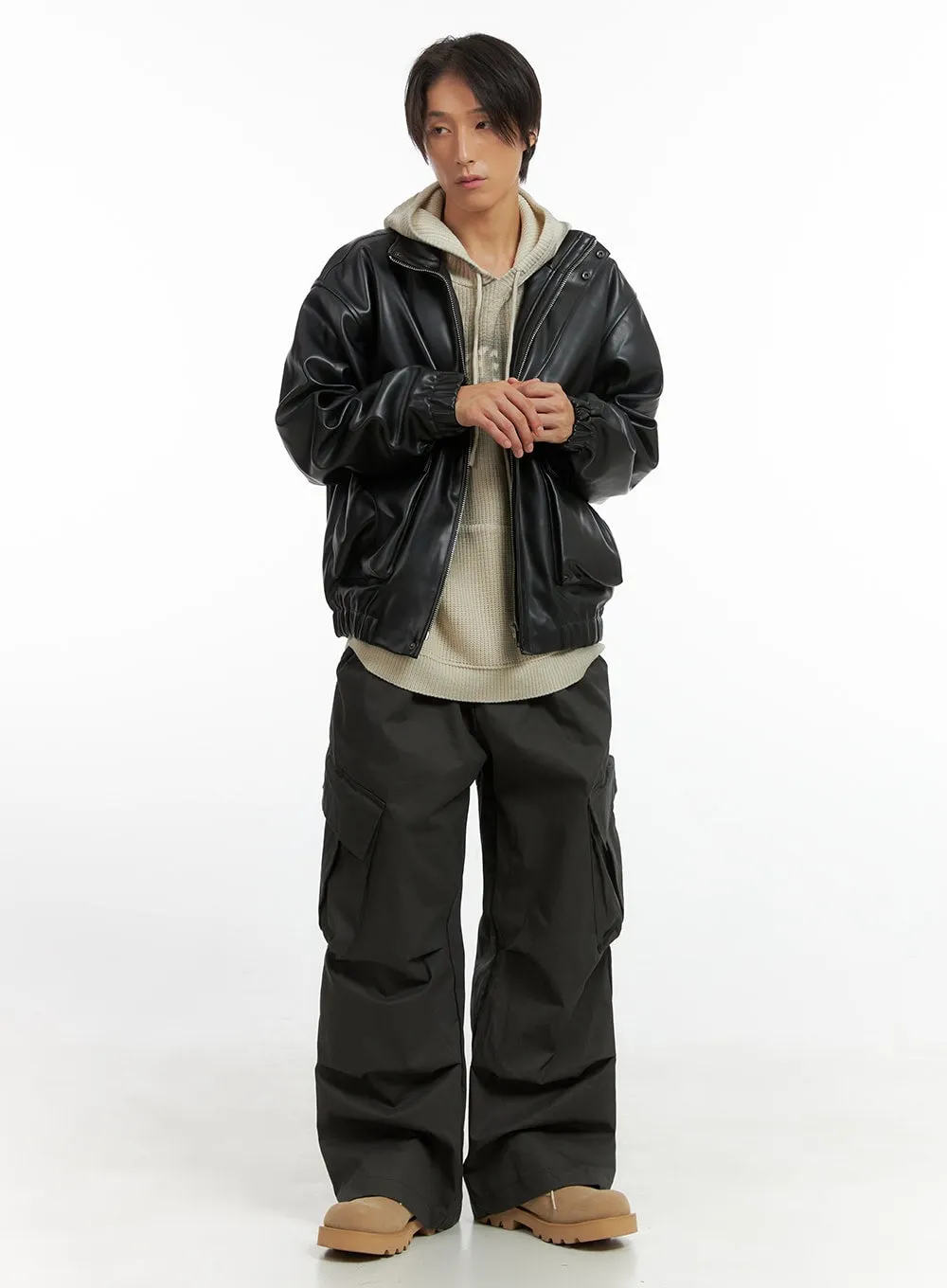 Men's Oversized Washed Knit Hoodie IO402