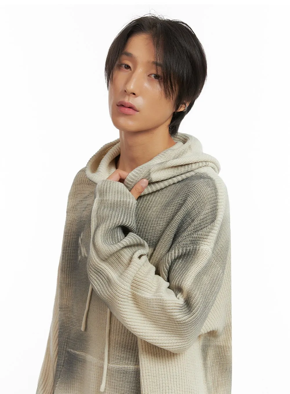 Men's Oversized Washed Knit Hoodie IO402