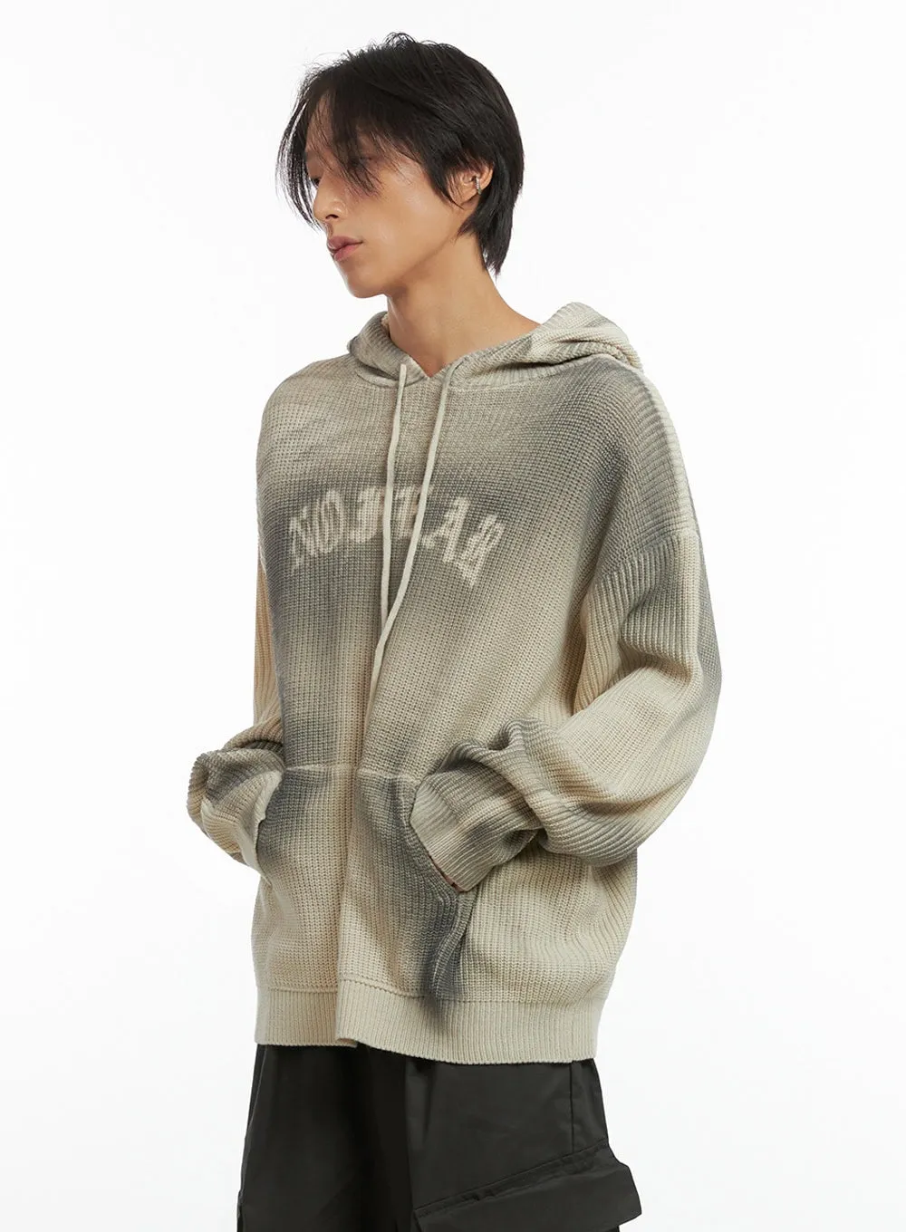 Men's Oversized Washed Knit Hoodie IO402