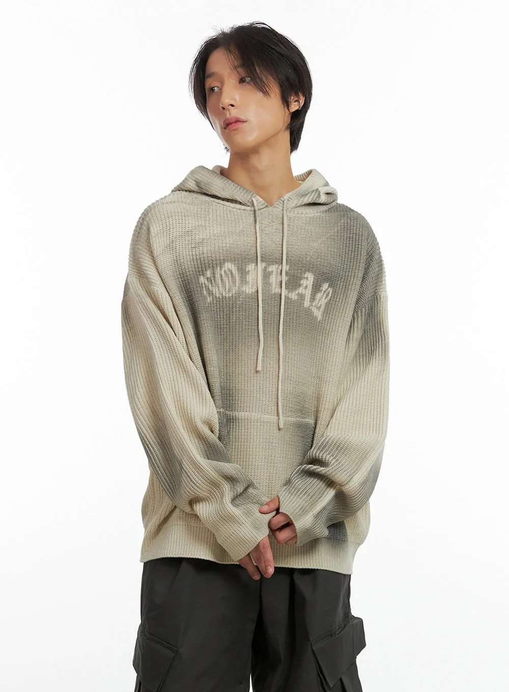 Men's Oversized Washed Knit Hoodie IO402