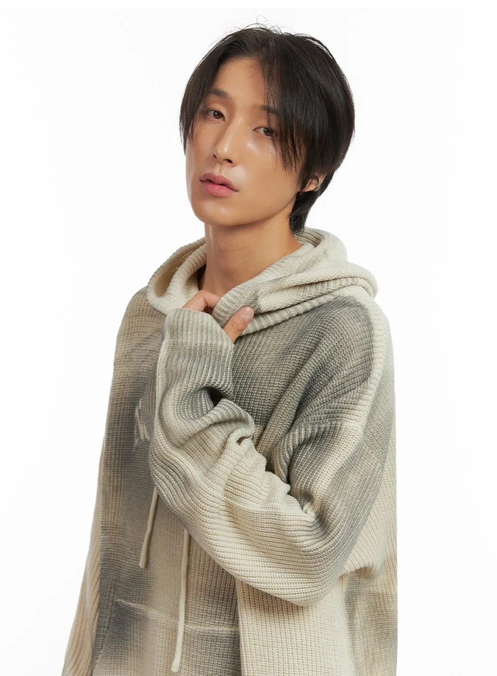 Men's Oversized Washed Knit Hoodie IO402