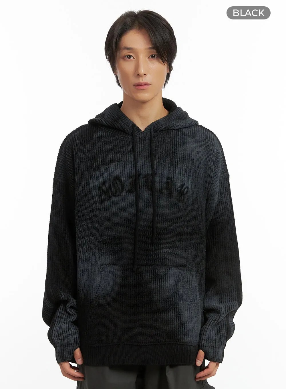 Men's Oversized Washed Knit Hoodie IO402