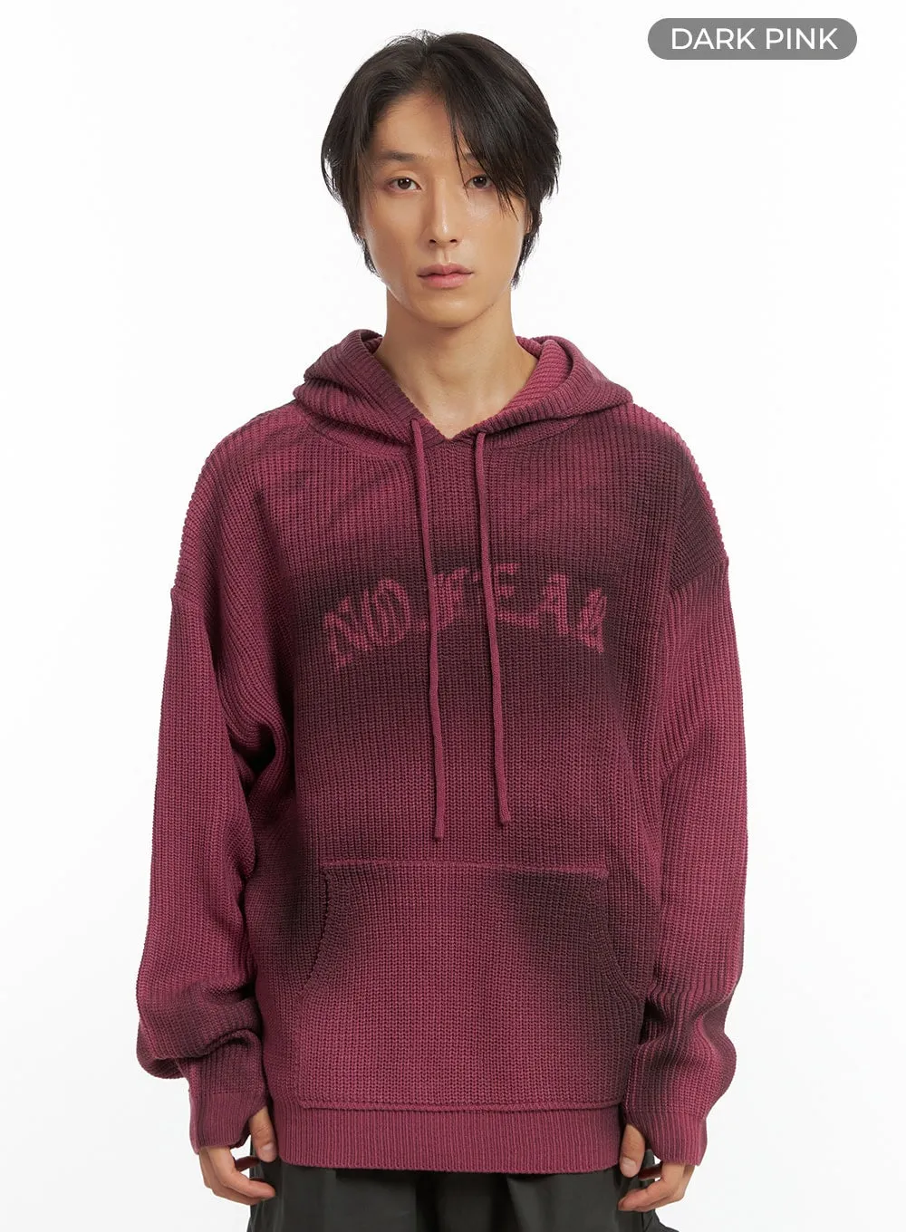 Men's Oversized Washed Knit Hoodie IO402