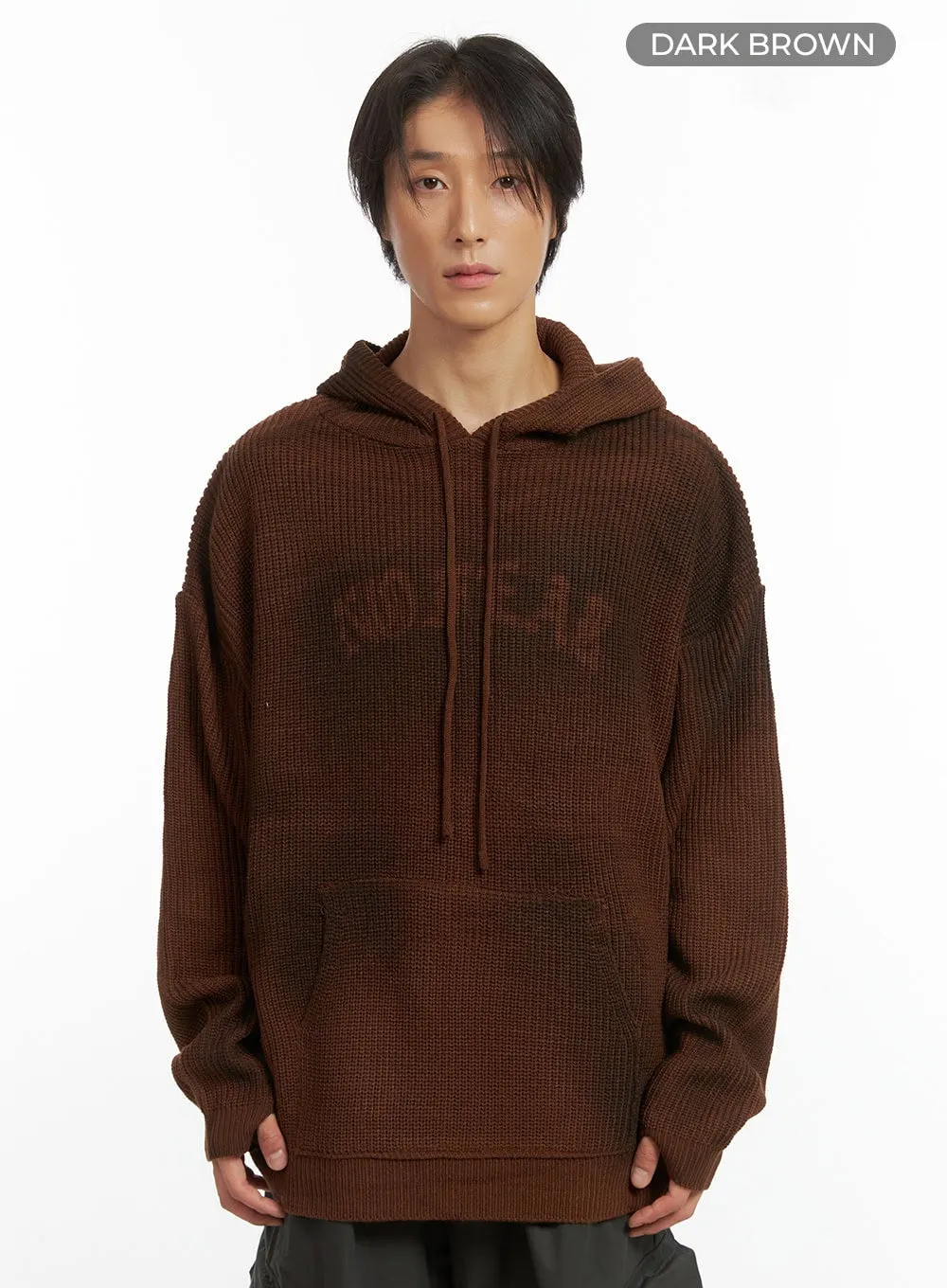 Men's Oversized Washed Knit Hoodie IO402