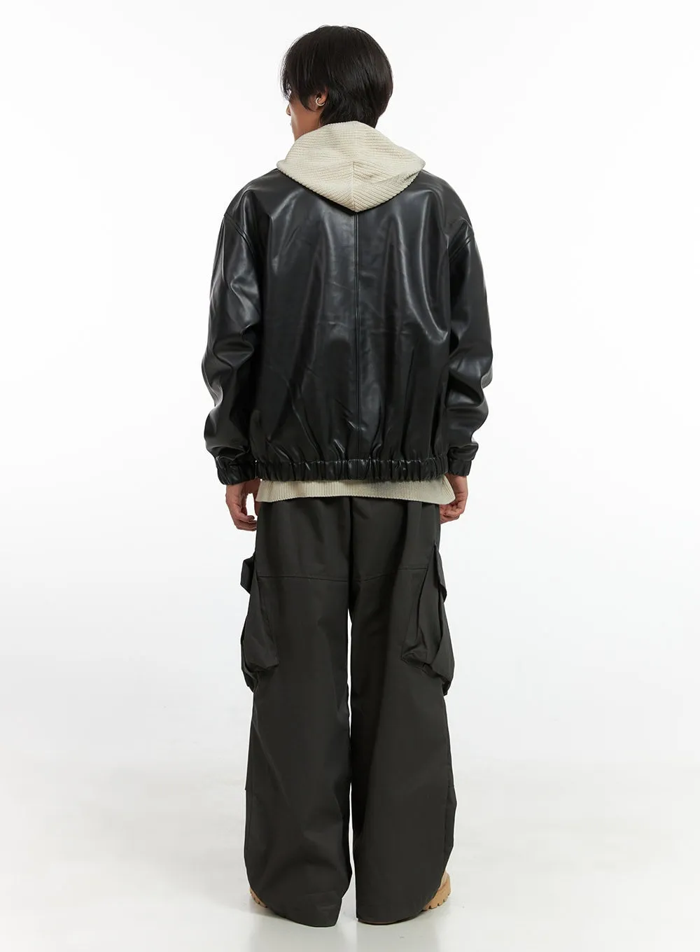 Men's Zip-Up Faux Leather Blouson Jacket IO402
