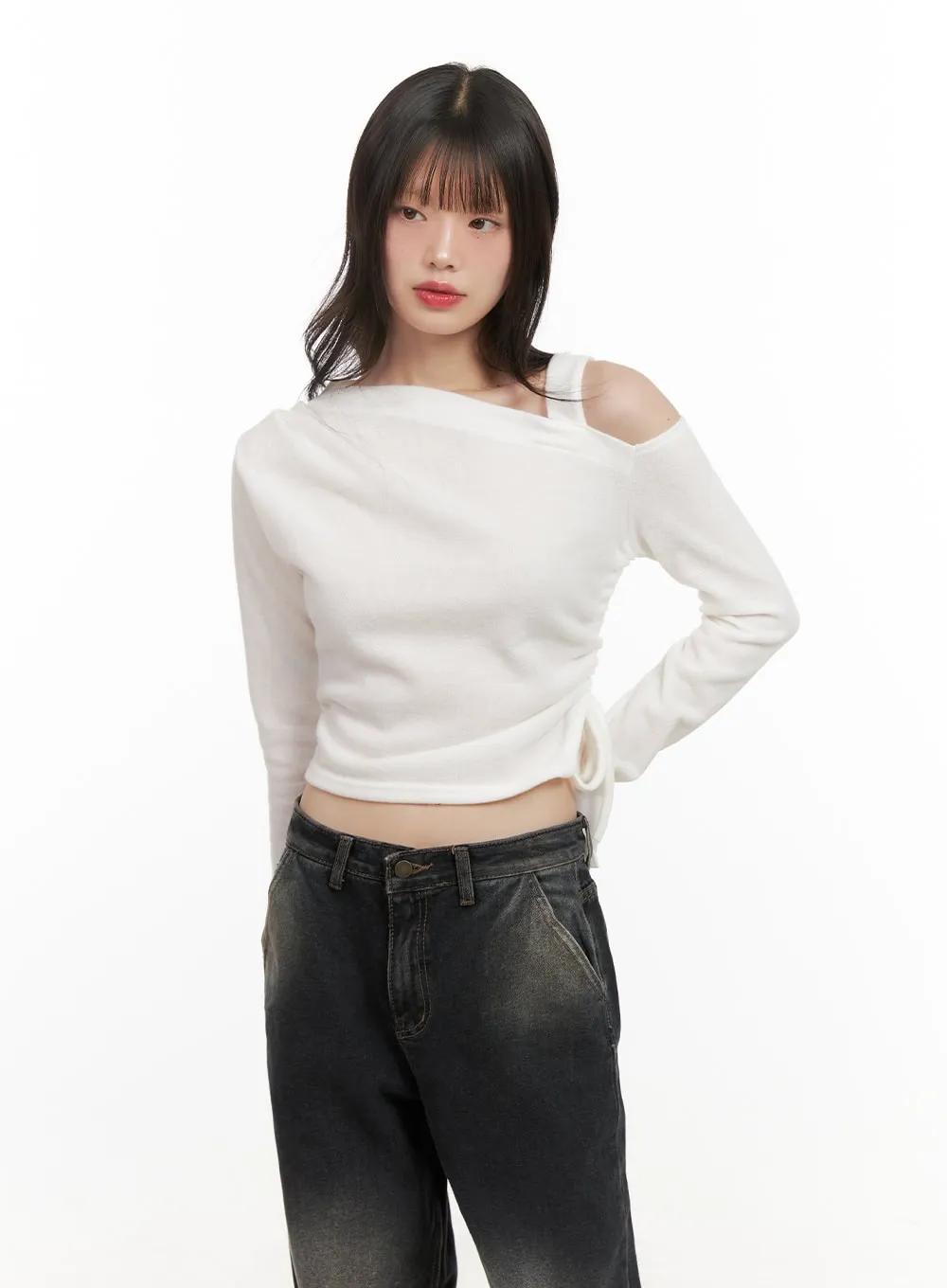 One-Shoulder Long-Sleeve Bliss Crop Top CJ501