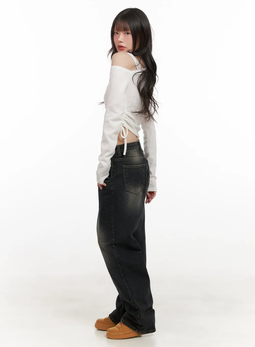 One-Shoulder Long-Sleeve Bliss Crop Top CJ501