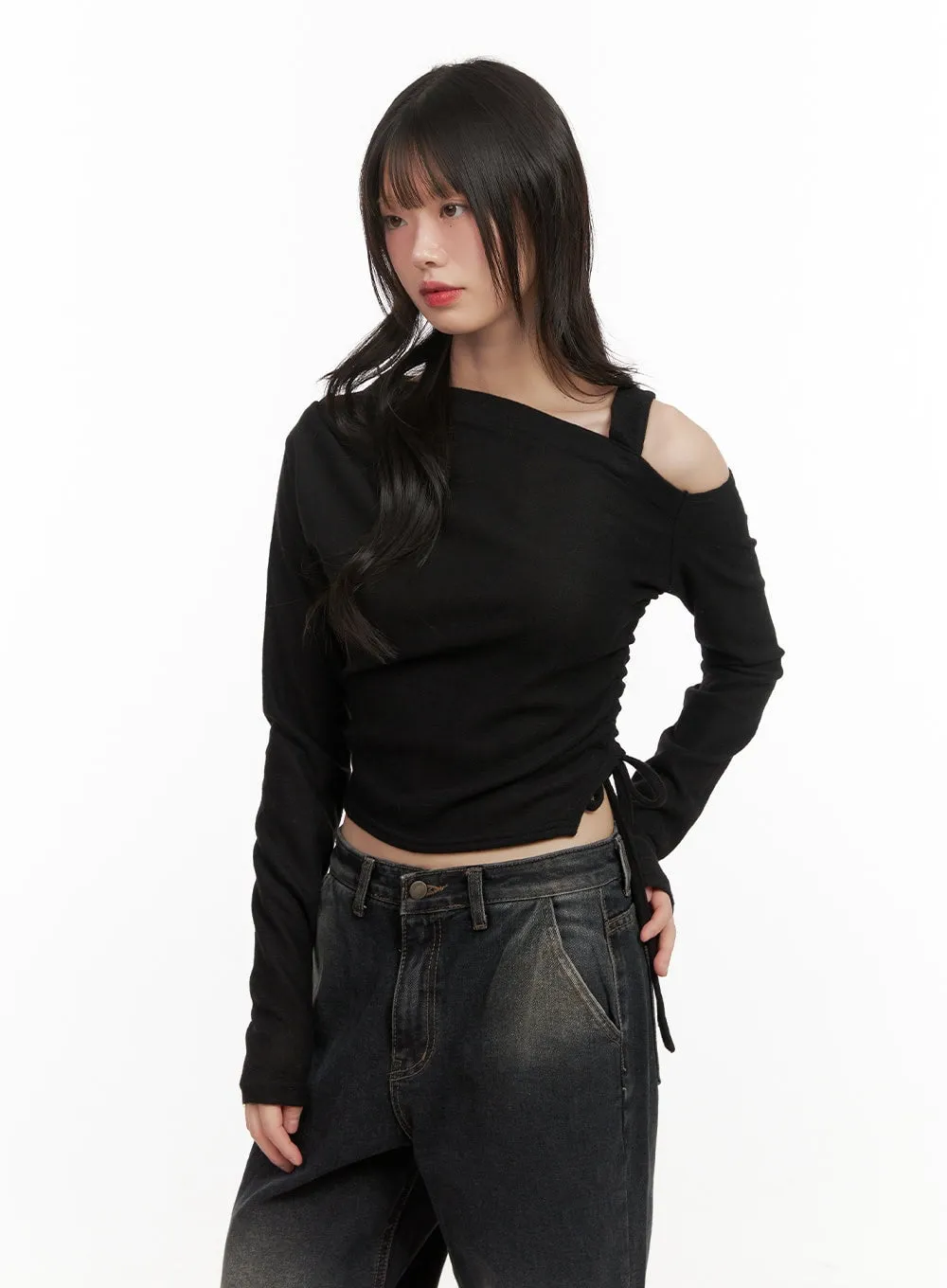 One-Shoulder Long-Sleeve Bliss Crop Top CJ501