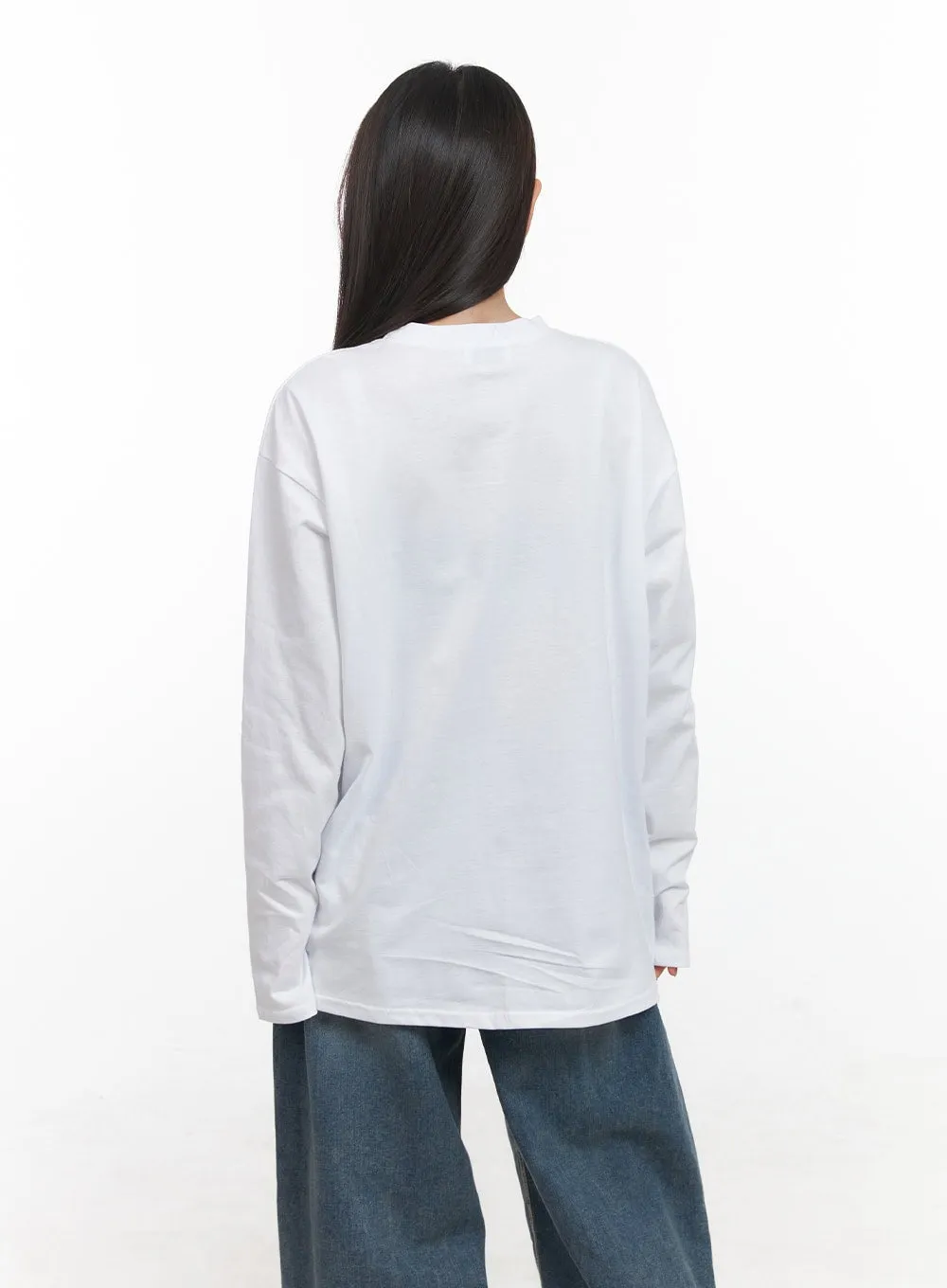Oversized Graphic Print Long Sleeve Tee CD411