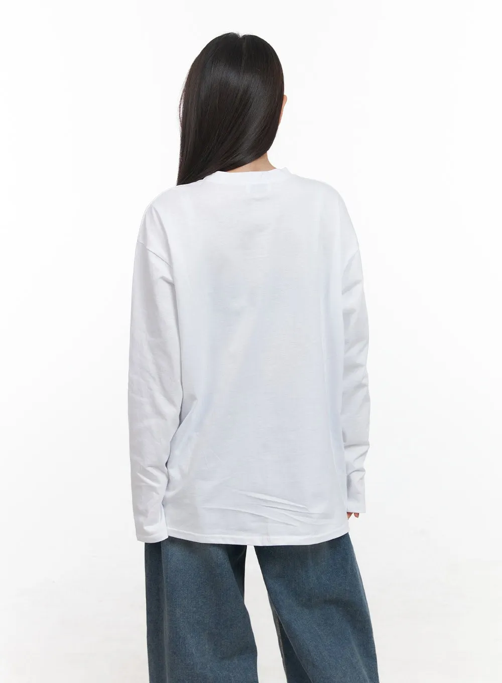 Oversized Graphic Print Long Sleeve Tee CD411