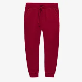 Pantalon rouge coupe régulière de style jogger en coton ouaté brossé, enfant || Red regular-fit pants, jogger style, in brushed cotton fleece, child