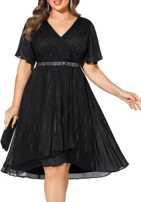 Pinup Fashion Women Plus Size Cocktail Dress - Formal Wedding Guest High Low Pleated Wrap V Neck Dresses 2025