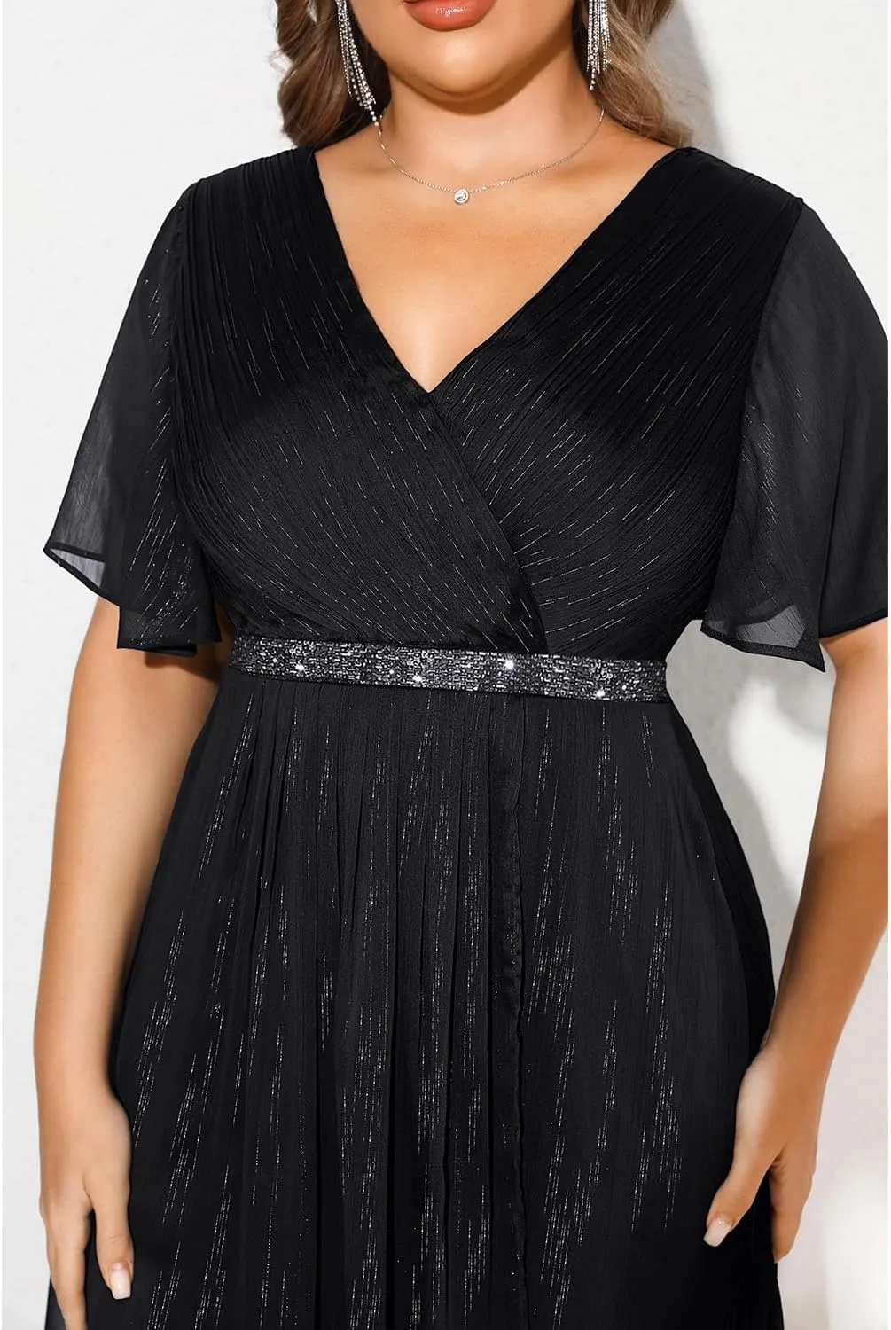 Pinup Fashion Women Plus Size Cocktail Dress - Formal Wedding Guest High Low Pleated Wrap V Neck Dresses 2025