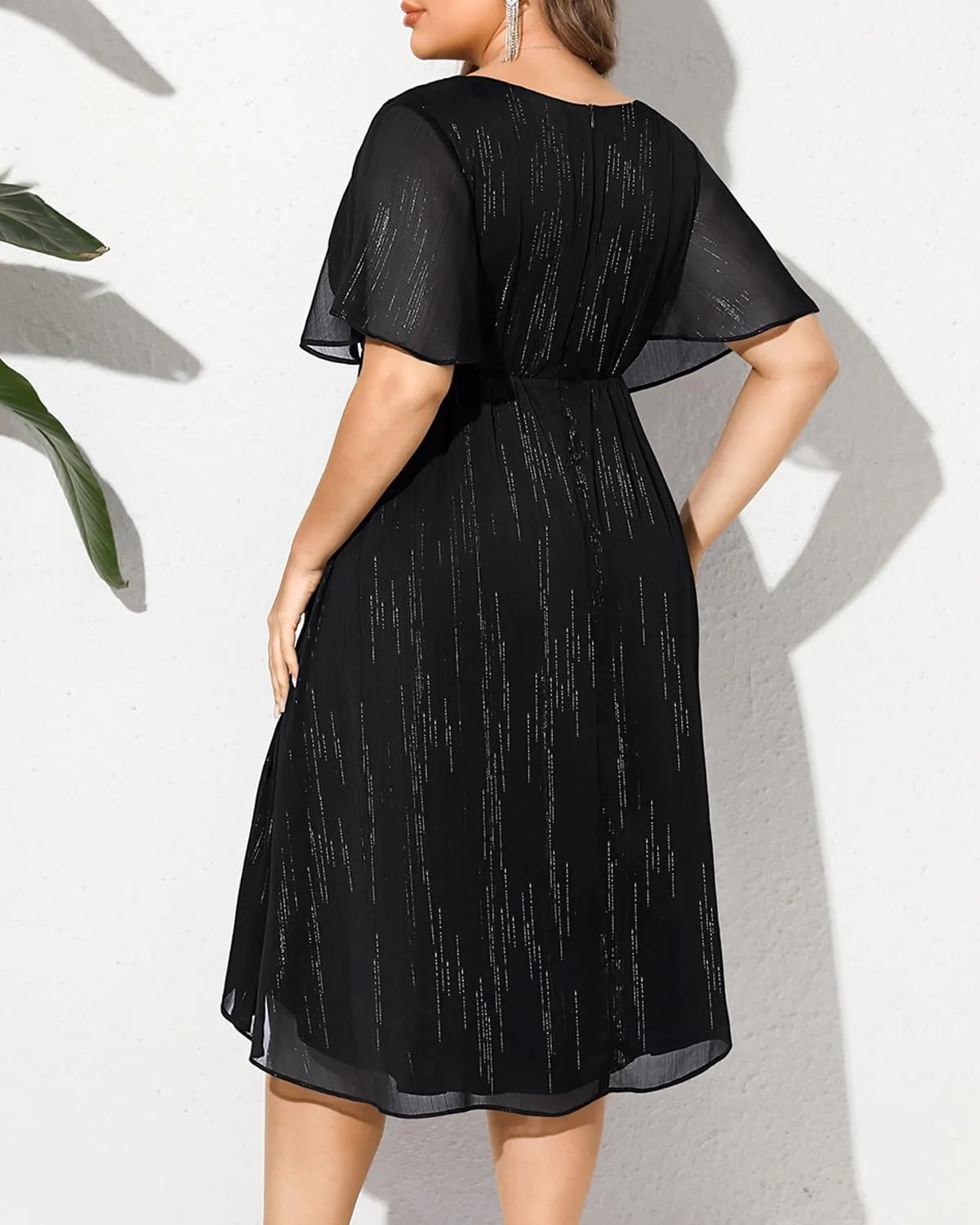 Pinup Fashion Women Plus Size Cocktail Dress - Formal Wedding Guest High Low Pleated Wrap V Neck Dresses 2025