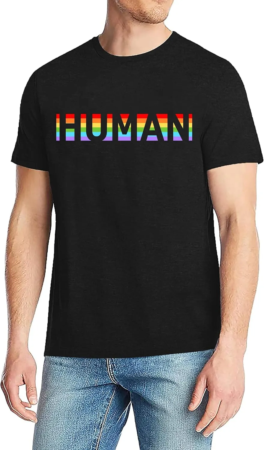Pride Shirts Men: Human LGBTQ T Shirt Gay Pride Month Shirt Rainbow Graphic Tee LGBT Equality Blouse Tops