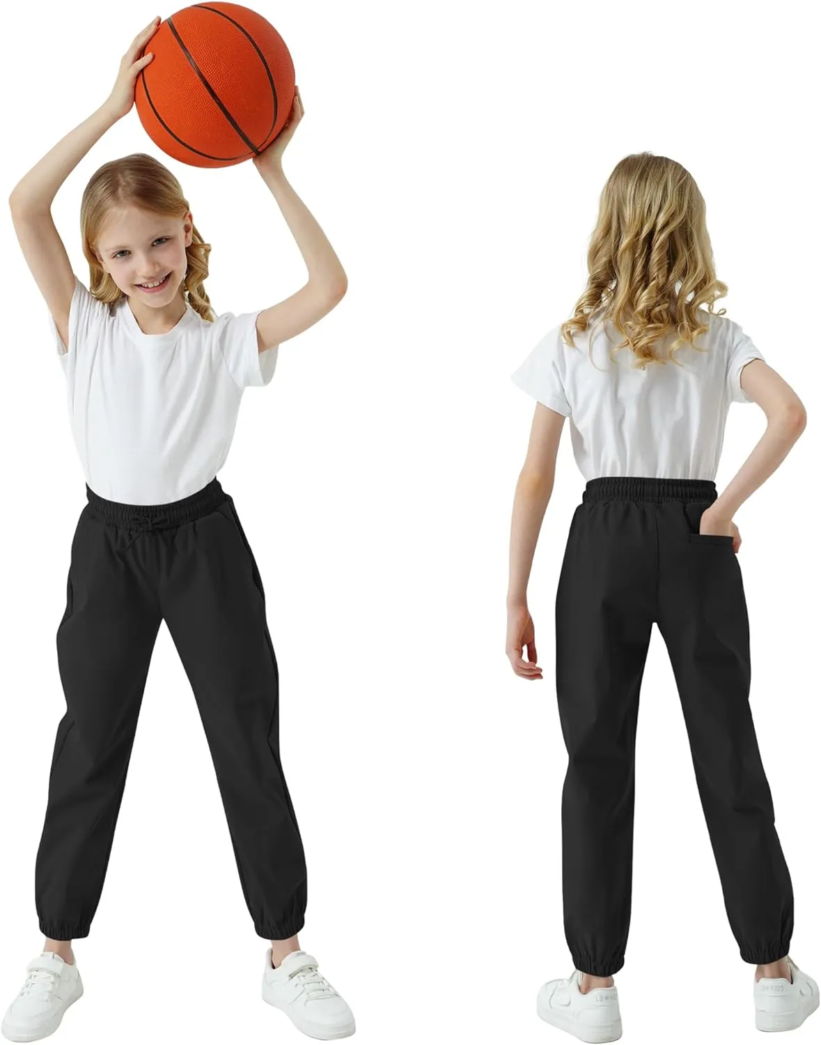 QBK School Uniform Pants for Boys & Girls 3T-16, Elastic Waist & Drawstring Joggers, Water-Repellent and 3 Pockets