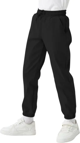 QBK School Uniform Pants for Boys & Girls 3T-16, Elastic Waist & Drawstring Joggers, Water-Repellent and 3 Pockets