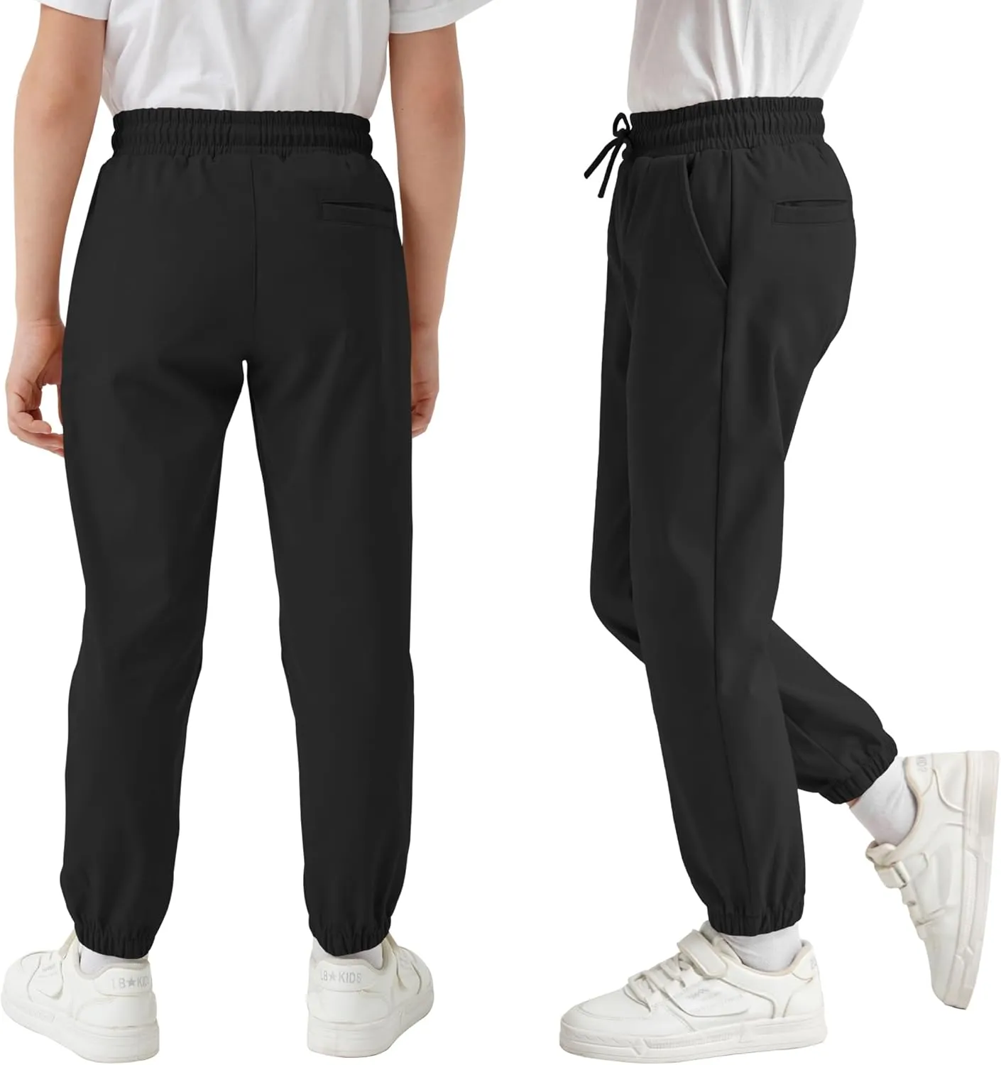 QBK School Uniform Pants for Boys & Girls 3T-16, Elastic Waist & Drawstring Joggers, Water-Repellent and 3 Pockets