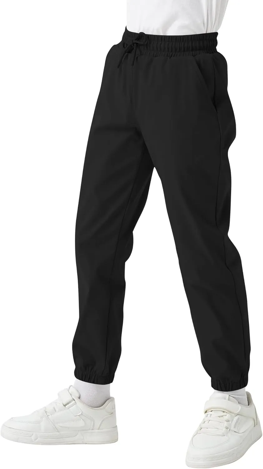 QBK School Uniform Pants for Boys & Girls 3T-16, Elastic Waist & Drawstring Joggers, Water-Repellent and 3 Pockets