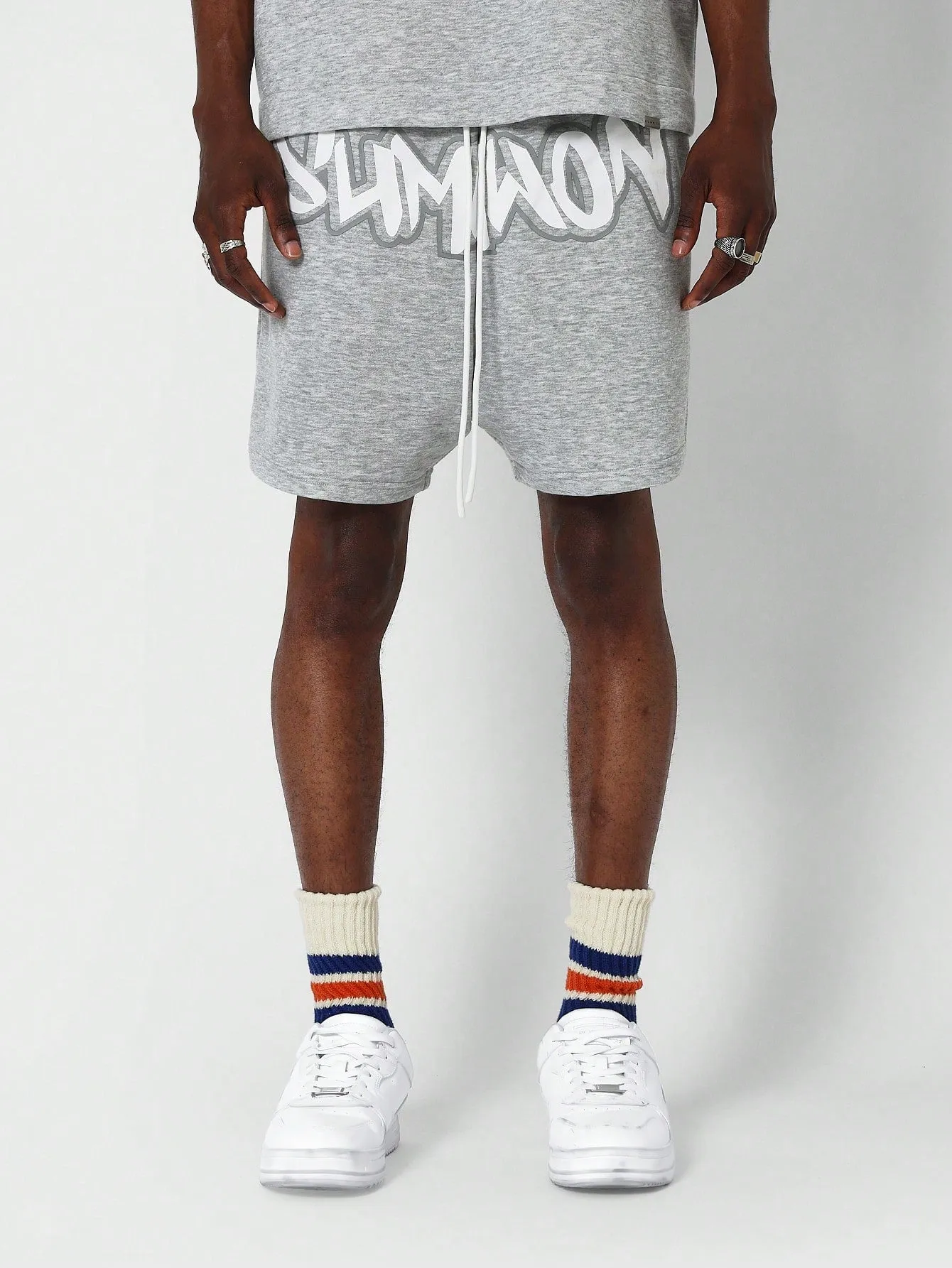 Regular Fit Short Sleeve Tee And Short With Graffiti Graphic Print 2 Piece Set