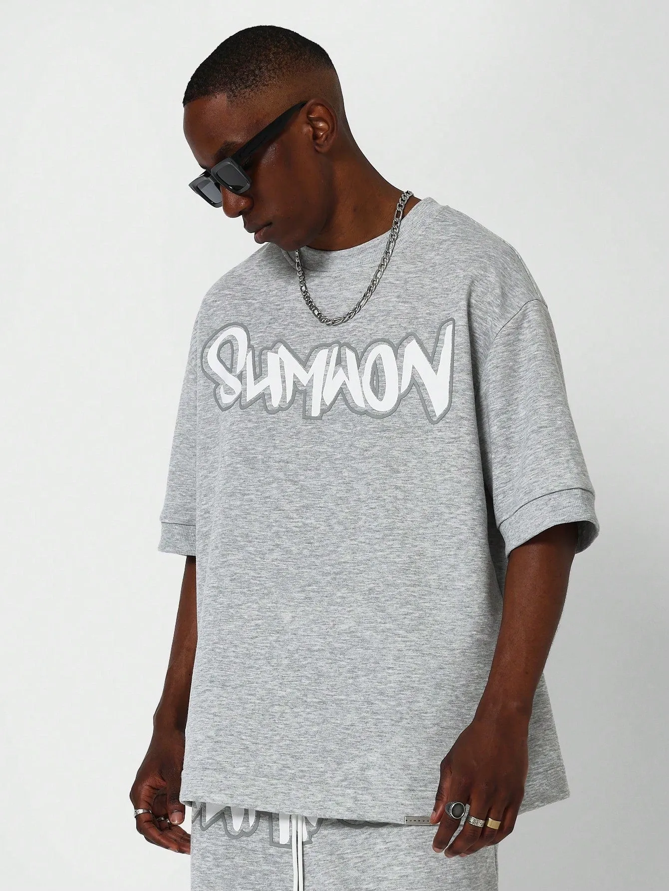 Regular Fit Short Sleeve Tee And Short With Graffiti Graphic Print 2 Piece Set