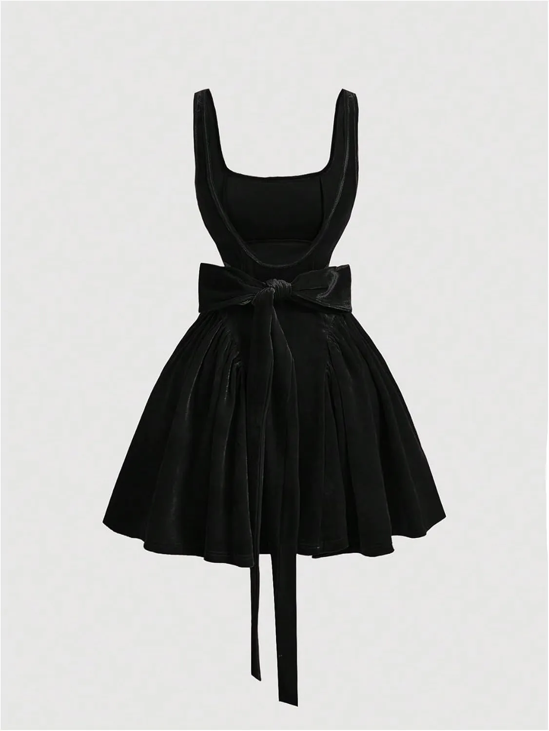 SHENHE Women's Velvet Backless Square Neck Big Bow Fit and Flare Flowy Party Dress