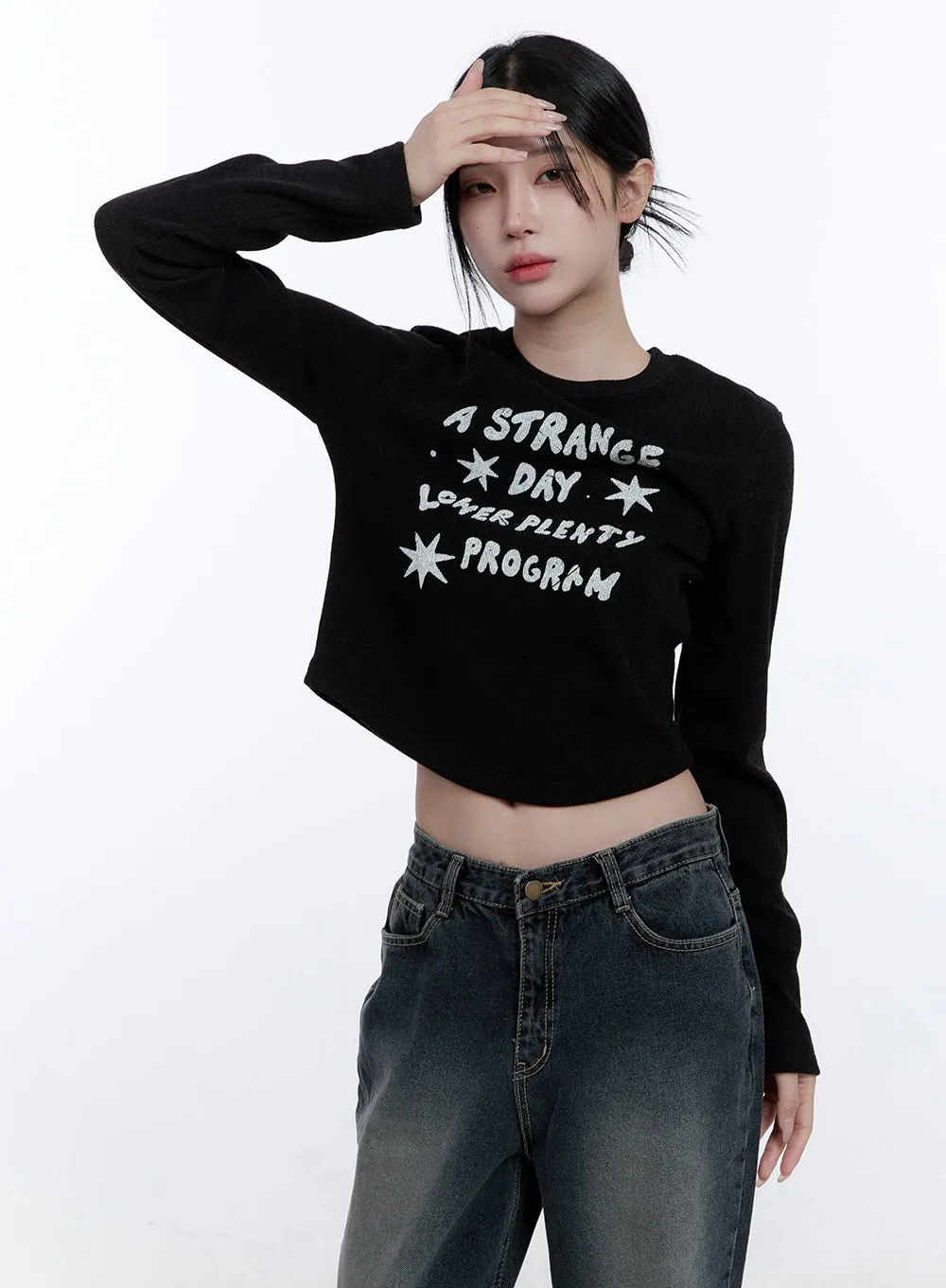 Simple Lettering Long Sleeve Top CD416
