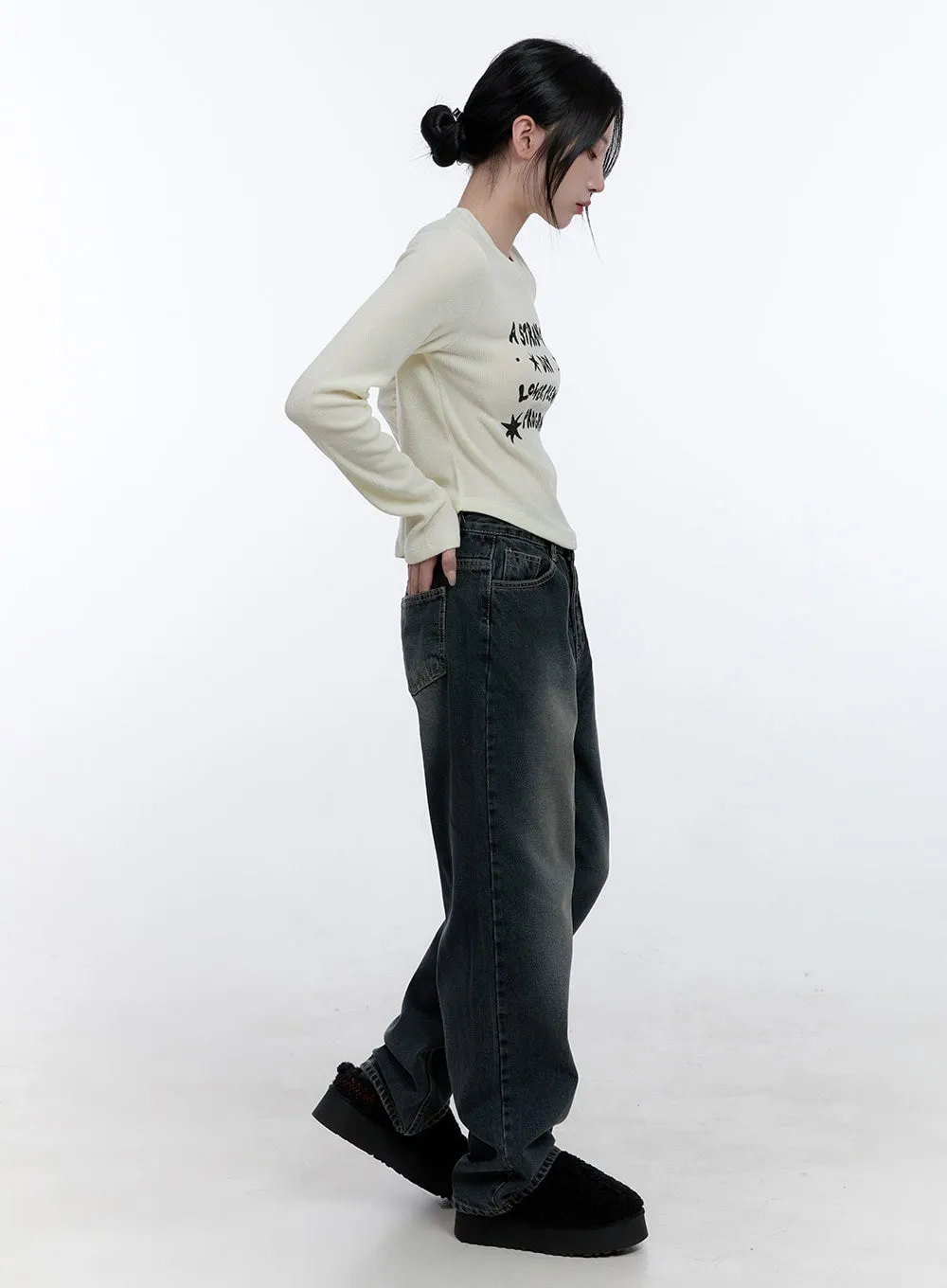 Simple Lettering Long Sleeve Top CD416