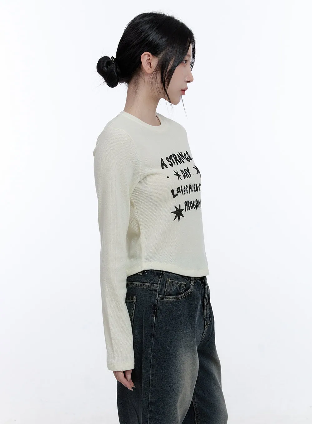 Simple Lettering Long Sleeve Top CD416